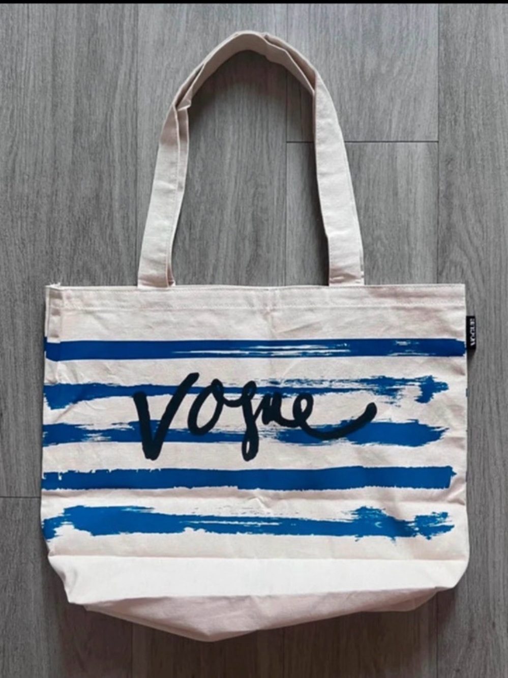 Vogue Cream Canvas Tote with Blue Stripes